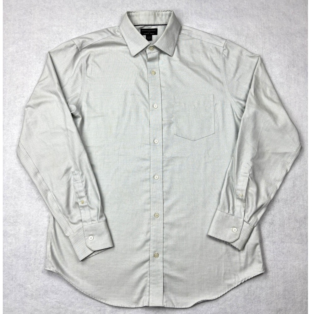 Banana Republic Shirt Mens Large Slim Fit Green Check Non Iron Dress Shirt 16‎
